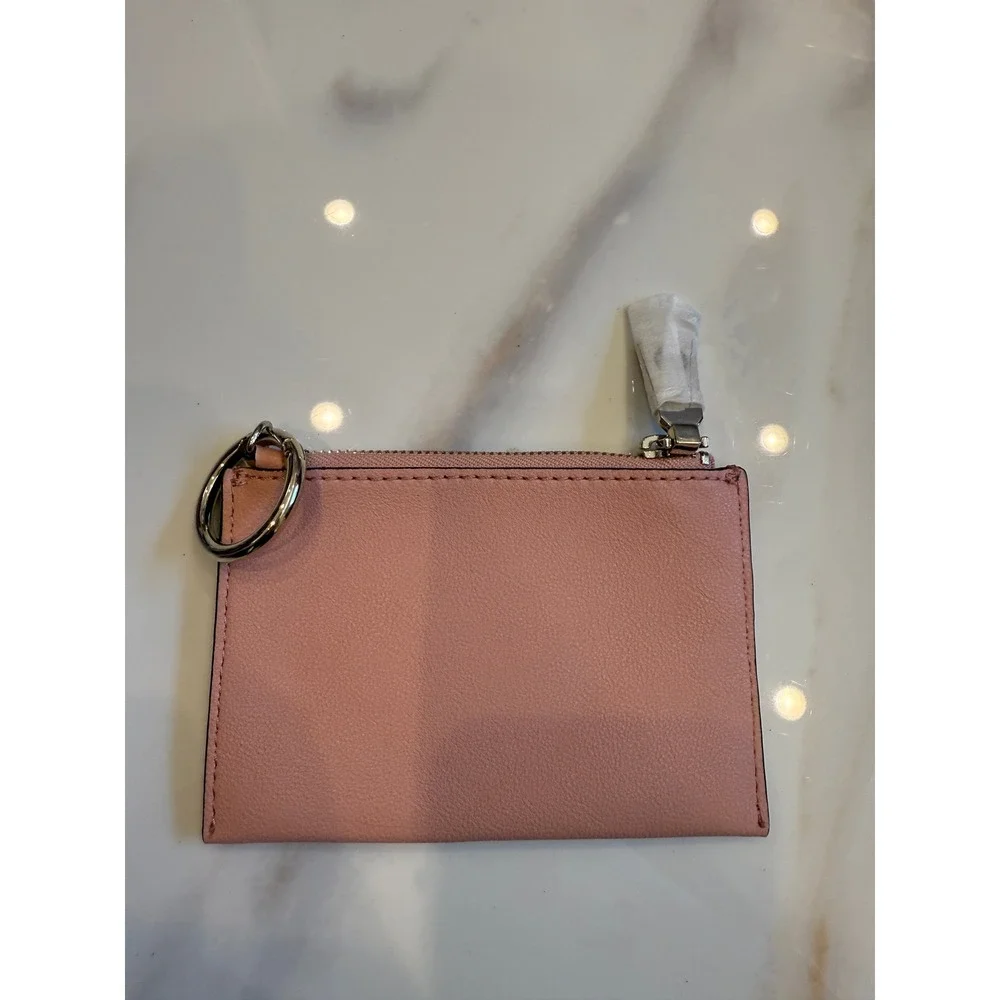 Guess Est 1981 Pink‎ Faux Leather Zip Card Holder Wallet with Key Ring New